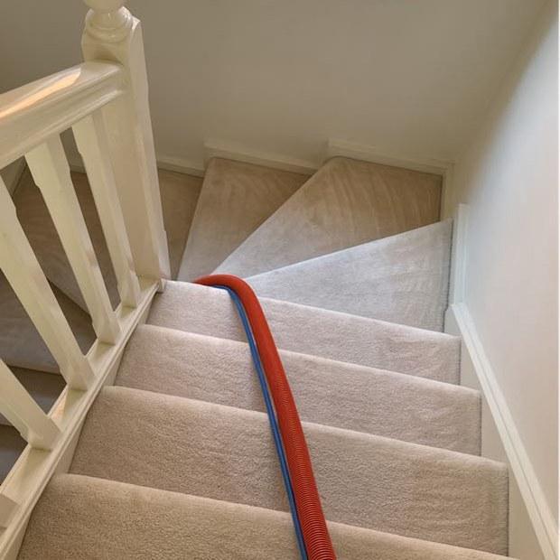 Hot water extraction on a flight of stairs, Burwood townhouse