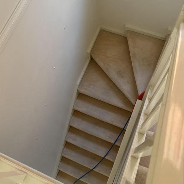 Staircase and landing carpet after steam cleaning, Burwood